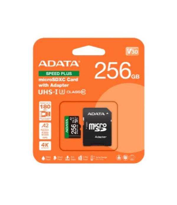 MEMORIA ADATA MICROSDXC SPEED PLUS 256GB CL10 CON ADAPTADOR UD256GUI3V30A2SP-RA1
