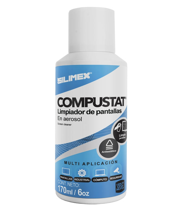 LIMPIADOR DE PANTALLAS SILIMEX COMPUSTAT 170 ML AEROSOL LIMPIADOR DE LAPTOPS, TABLETAS, SMART TVS, SMART PHONES LIBRE DE CFC Y HCFC
