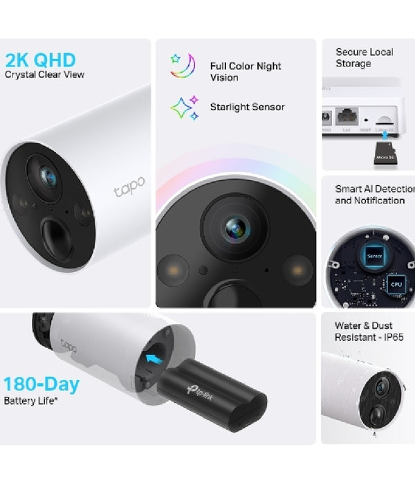 CAMARA TP-LINK TAPO C420S1 PARA EXTERIOR WIFI CON BATERIA RECARGABLE RESOLUCION 2K 1080P IP65 A PRUEBA DE AGUA VISION NOCTURNA AUDIO BIDIRECCIONAL DURACION BATERIA HASTA 180 DIAS