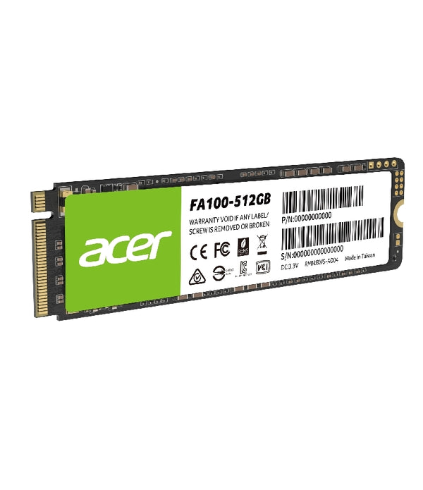 UNIDAD DE ESTADO SOLIDO SSD INTERNO ACER FA100 512GB M.2 2280 NVME PCIE GEN 3X4 LECT.3300 ESCRIT.2700 MBS 3D TLC NAND PC LAPTOP MINIPC (BL.9BWWA.119)