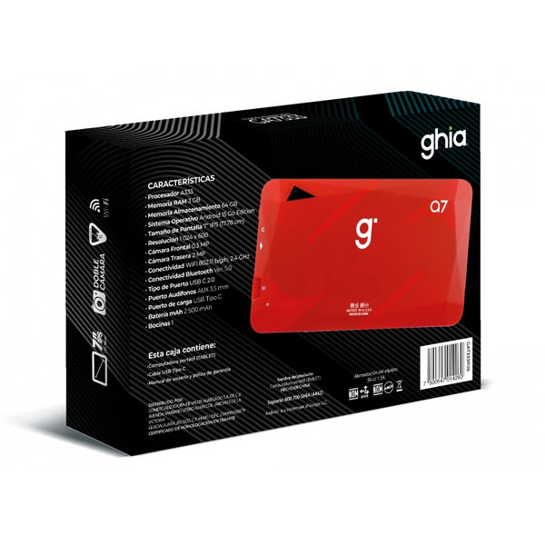 TABLET A7/A333 PENTACORE/ 7 PULG IPS /3GB RAM/64GB/USBC/2CAM/WIFI/BLUETOOTH/2500MAH/ANDROID 15/ROJA