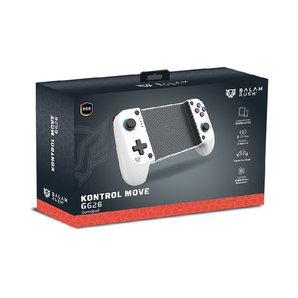 GAMEPAD GAMER BALAM RUSH KONTROL MOVE G626 / GAME PAD CONTROL / INALAMBRICO -BT 5.0 / P- CELULAR / ANDROID - IOS / RGB / RECARGABLE / TURBO - VIBRACION DUAL / JOYSTICK ANTI DRIFT / BLANCO / BR-940481
