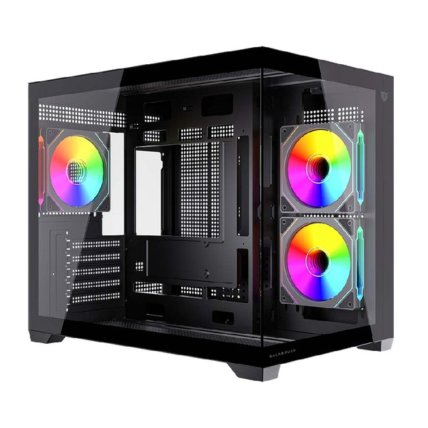 GABINETE GAMER BALAM RUSH TANK CORE PRO GI925 / MINI TORRE / MICRO-ATX, MINI ITX / INCLUYE 3 VENTILADORES ARGB 120 MM / CRISTAL TEMPLADO / NEGRO / BR-943840
