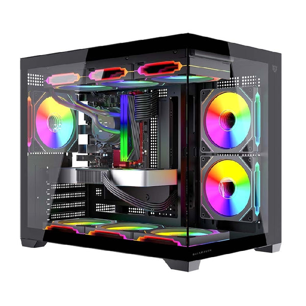 GABINETE GAMER BALAM RUSH TANK CORE PRO GI925 / MINI TORRE / MICRO-ATX, MINI ITX / INCLUYE 3 VENTILADORES ARGB 120 MM / CRISTAL TEMPLADO / NEGRO / BR-943840