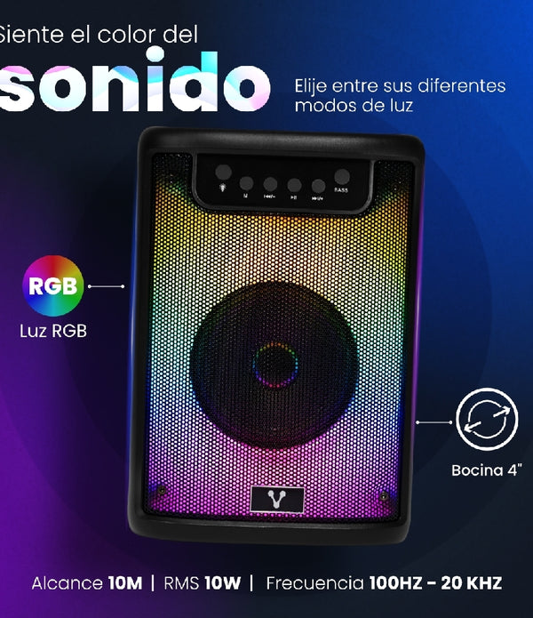 MINI BAFLE PORTATIL  / VORAGO / KSP-205  /  NEGRO / 4 PULGADAS / TWS  /  BLUETOOTH  /  RECARGABLE   /   RGB