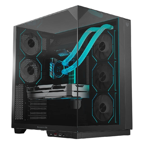 GABINETE GAMER BALAM RUSH TANK MAJESTIC 7600 / MEDIA TORRE / ATX/MICRO ATX- MINI ITX / VENTILADORES ARGB / TRIPLE PANEL DE CRISTAL TEMPLADO / NEGRO / BR-941495