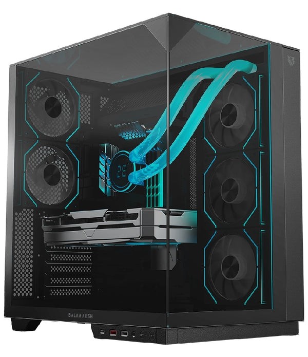 GABINETE GAMER BALAM RUSH TANK MAJESTIC 7600 / MEDIA TORRE / ATX/MICRO ATX- MINI ITX / VENTILADORES ARGB / TRIPLE PANEL DE CRISTAL TEMPLADO / NEGRO / BR-941495