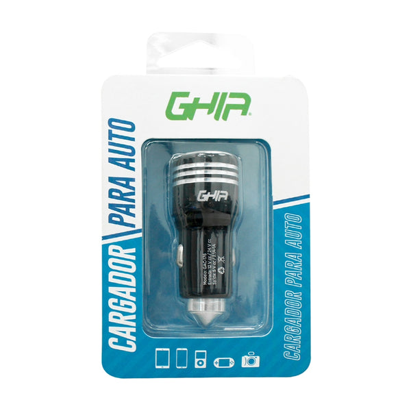 CARGADOR PARA AUTO GHIA 2 PUERTOS USB