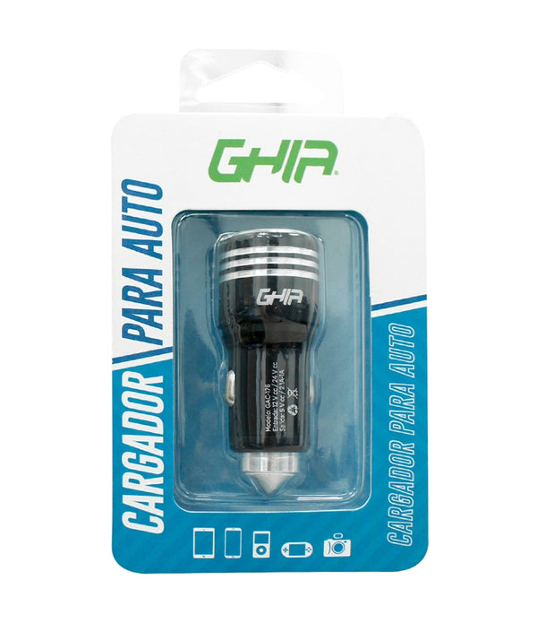 CARGADOR PARA AUTO GHIA 2 PUERTOS USB