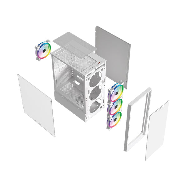 GABINETE GAMER BALAM RUSH DRAGONFLY PERFORM CRYSTAL GM590CW / MEDIA TORRE / ATX, MICRO ATX, MINI ITX / INCLUYE VENTILADOR ARGB / PANEL CRISTAL TEMPLADO / METAL / BLANCO / BR-935975