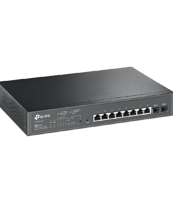SWITCH TP-LINK SG2210MP GIGABIT ADMINISTRABLE OMADA SDN 8 PUERTOS POE CAPA 2 CON 2 RANURAS SFP GIGABIT 802.3AT/AF 150W PARA ESCRITORIO O RACK