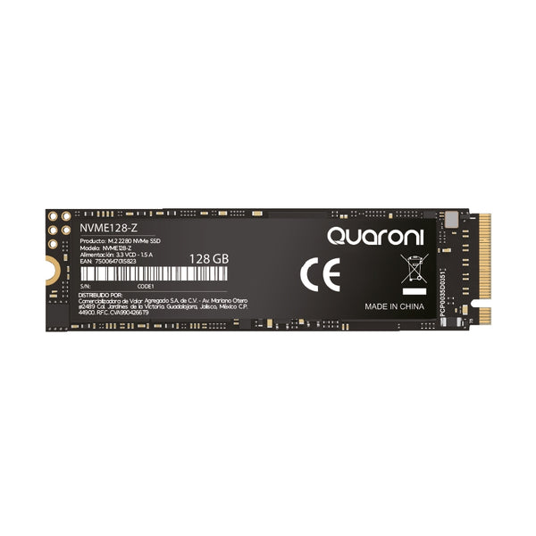 UNIDAD DE ESTADO SOLIDO M.2 NVME QUARONI/128GB/PCIE/3.0X4/LECT 2000MB/S/ESCRIT 1600MB/S