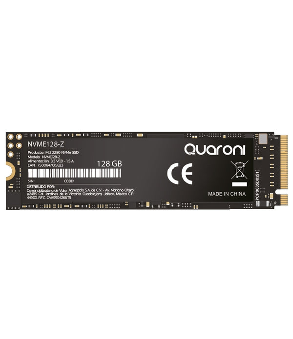 UNIDAD DE ESTADO SOLIDO M.2 NVME QUARONI/128GB/PCIE/3.0X4/LECT 2000MB/S/ESCRIT 1600MB/S