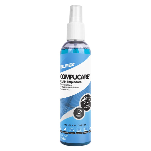 LOCIÓN LIMPIADORA | SILIMEX | COMPU CARE LOCION LIMPIADORA 250 ML | ATOMIZADOR PARA SUPERFICIES PLASTICAS Y MÉTALICAS | ANTIBACTERIAL | PROTECCIÓN UV