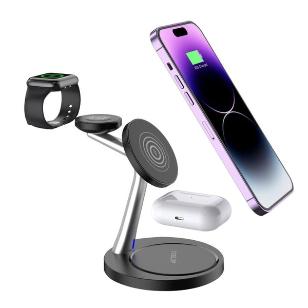 CARGADOR ACTECK ENERGON S-MATE CI740 / INALAMBRICO QI / 15 W / 3 DISPOSITIVOS / COMPATIBLE CON APPLE / AC-937139