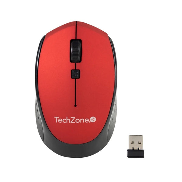 MOUSE - TECHZONE - TZ19MOU01-INAR - OPTICO - INALAMBRICO - BATERIA AA - 1600 DPIS ERGONOMICO ROJO