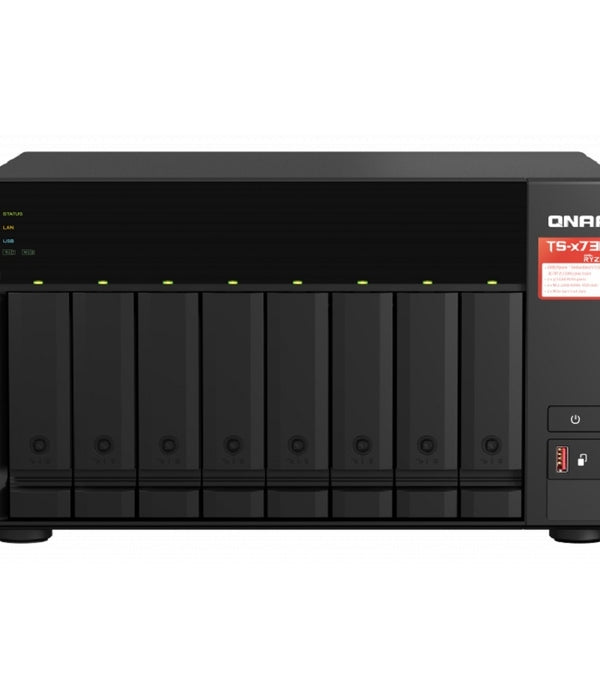 NAS QNAP TS-873A-8G-US /8 BAHIAS SATA DE 3,5 /NCLEO CUADRUPLE 2.2GHZ/ 8GB DDR4 HASTA 64 GB/ LAN 2,5 GBE X2/ USB 3.2 X2/HOT SWAP/ SOPORTA M.2 2280/ NO INCLUYE DISCOS