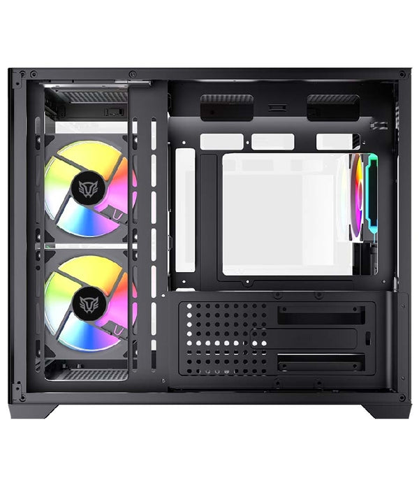 GABINETE GAMER BALAM RUSH TANK CORE PRO GI925 / MINI TORRE / MICRO-ATX, MINI ITX / INCLUYE 3 VENTILADORES ARGB 120 MM / CRISTAL TEMPLADO / NEGRO / BR-943840
