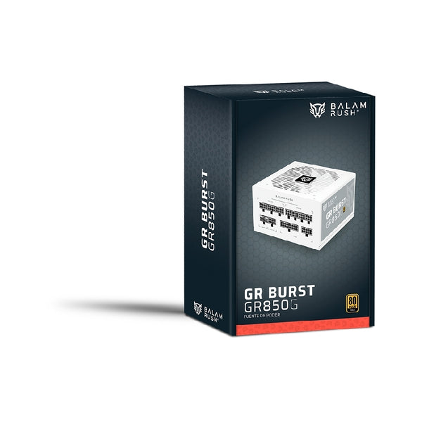 FUENTE DE PODER GAMER BALAM RUSH GR BURST GR850G / CERTIFICADA / 850W / 80 PLUS GOLD / ATX / FULL MODULAR / BAJO NIVEL DE RUIDO / 5 AÑOS DE GARANTIA / BLANCO / BR-940320