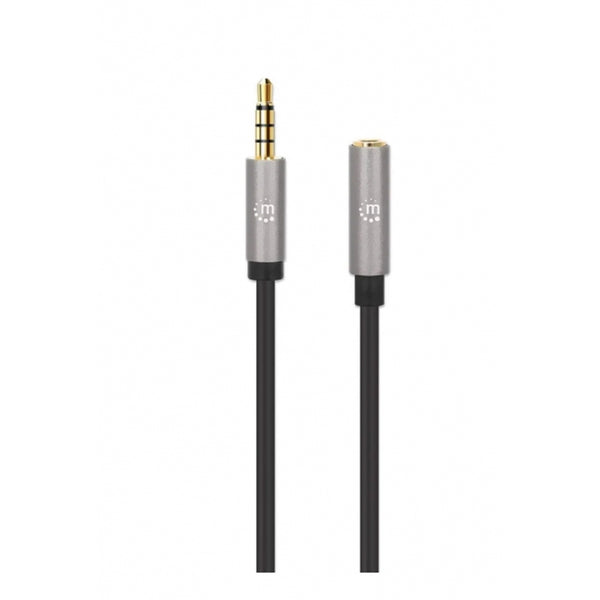CABLE AUDIO ESTEREO MANHATTAN, 356022, 3.5MM EXTEN. M-H 1.0M NEGRO/ALUMINIO PLATEADO