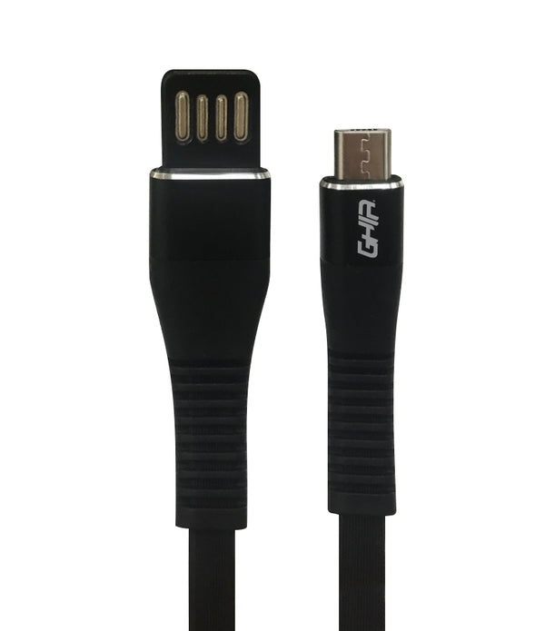 CABLE MICRO USB GHIA PLANO REVERSIBLE/BILATERAL COLOR NEGRO DE 1M