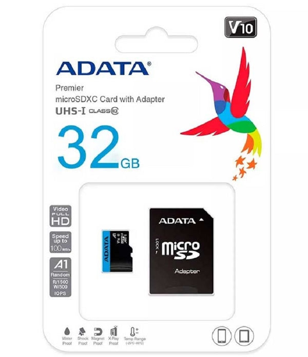 MEMORIA ADATA MICRO SDXC/SDHC 32GB UHS-I 100MB/25MB CLASE 10 V10 A1 C/ADAPTADOR AUSDH32GUICL10A1-RA1
