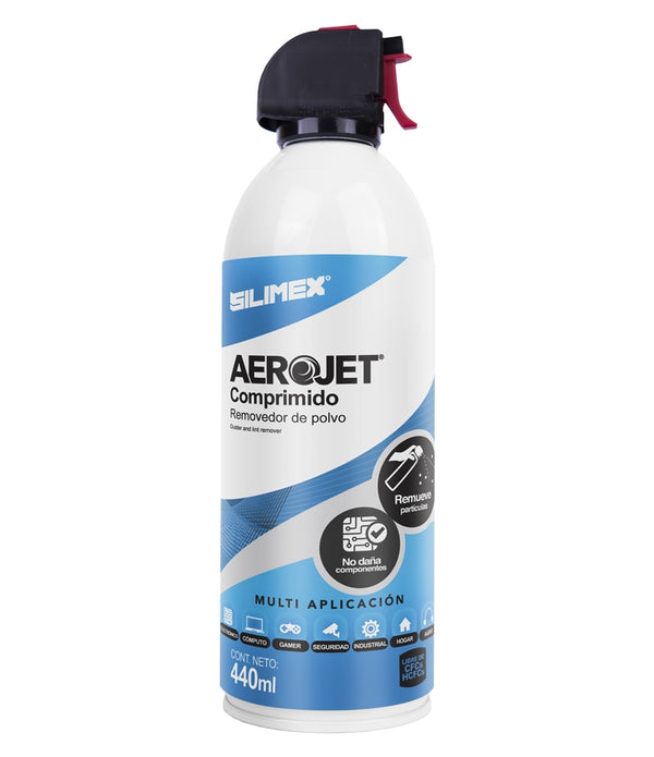 REMOVEDOR DE POLVO SILIMEX AERO JET 440 ML AIRE COMPRIMIDO DESPLAZA LA HUMEDAD Y ELIMINA LAS PARTCULAS NO DAÑA COMPONENTES LIBRE DE CFCS Y HCFCS