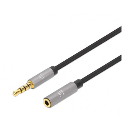 CABLE AUDIO ESTEREO MANHATTAN, 356022, 3.5MM EXTEN. M-H 1.0M NEGRO/ALUMINIO PLATEADO