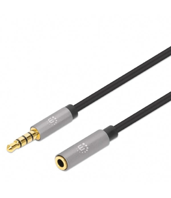 CABLE AUDIO ESTEREO MANHATTAN, 356022, 3.5MM EXTEN. M-H 1.0M NEGRO/ALUMINIO PLATEADO