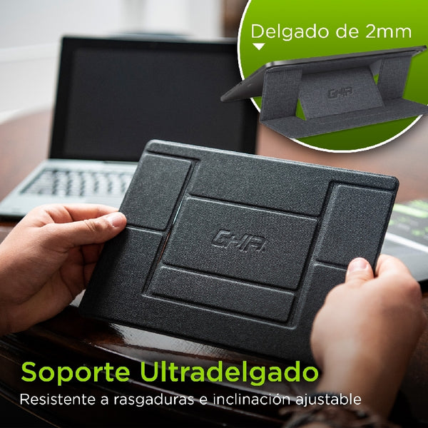 BASE AJUSTABLE GHIA PARA LAPTOP O TABLETA / PRACTICO Y DELGADO / HASTA 15.6 PULGADAS