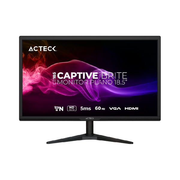 MONITOR ACTECK CAPTIVE BRITE CB185 / PLANO / 18.5 PULG / PANEL TN / 60 HZ / 5 MS / HD / VESA 75 MM / HDMI - VGA / 3 AÑOS DE GARANTIA / NEGRO / AC-944526