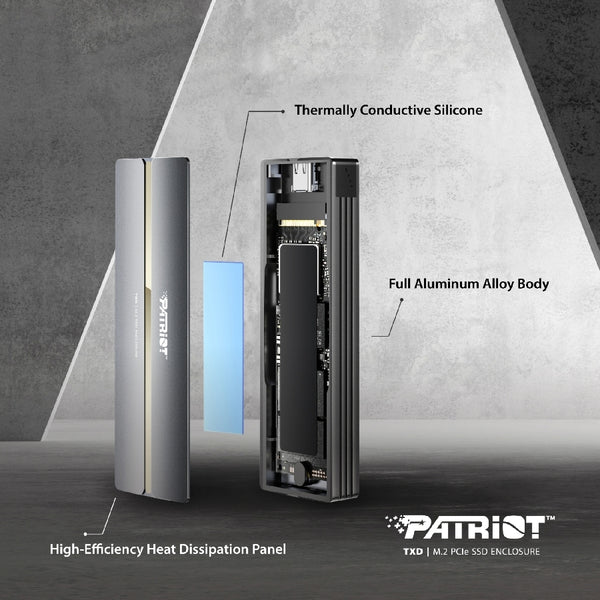 CARCASA PATRIOT TXD PV810 PARA SSD M.2 PCIE GEN 3X4 NVME 1.3 USB 3.2 USB TIPO C WINDOWS MAC OS LINUX ANDROID, (PV810UPNGM)