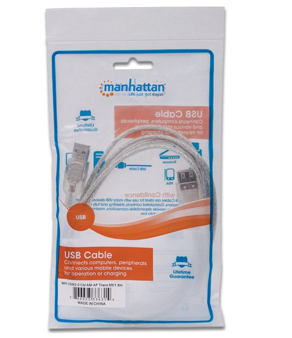 CABLE USB,MANHATTAN,336314, V2.0 EXT. 1.8M PLATA