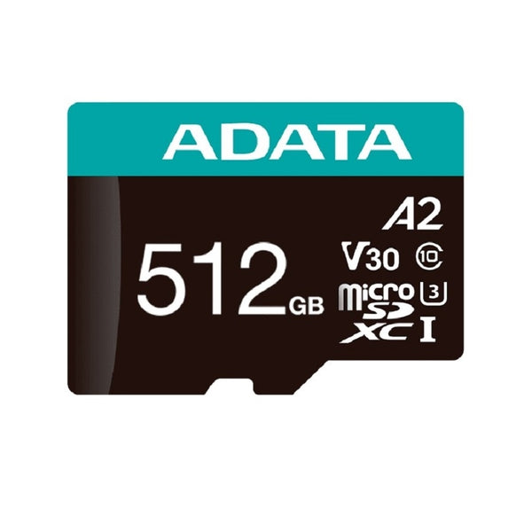 MEMORIA ADATA MICRO SDXC/SDHC 512GB UHS-I 100MB/85MB CLASE 10 V30 A2 C/ADAPTADOR AUSDX512GUI3V30SA2-RA1