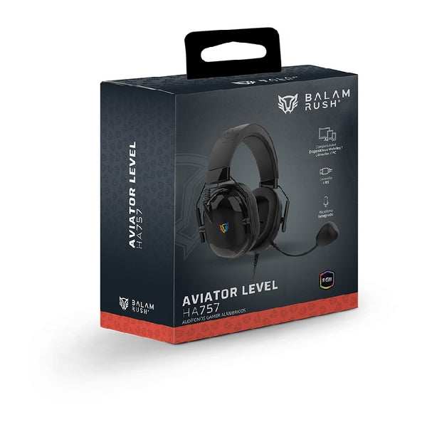 AUDIFONOS GAMER BALAM RUSH AVIATOR LEVEL HA757 / DIADEMA ALAMBRICA / PC - DISP MOVILES - CONSOLAS / SONIDO ESTEREO / MICROFONO OMNIDIRECCIONAL / RGB PERSONALIZABLE / NEGRO / BR-941167
