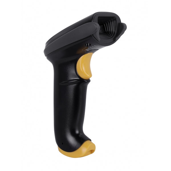 LECTOR CODIGO DE BARRAS - TECHZONE -  TZBESC3 - LED BIDIRECCIONAL - USB - 1D - ALCANCE 27CM - 100 LECTURAS POR SEGUNDO - INCLUYE BASE AJUSTABLE - NEGRO/AMARILLO