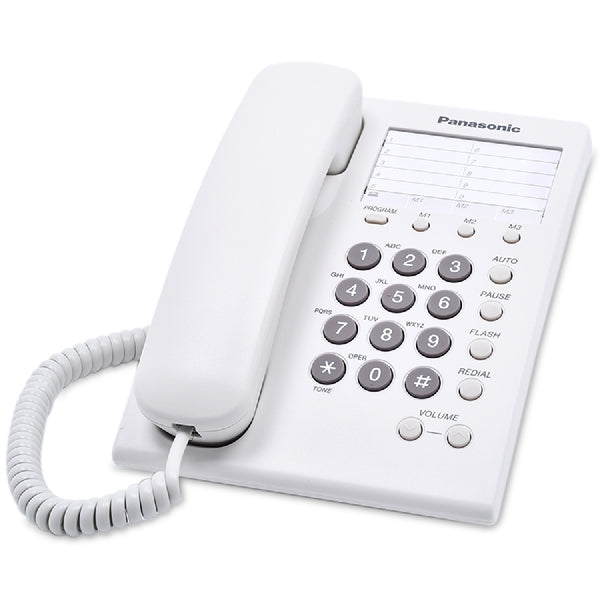 TELEFONO PANASONIC KX-TS550MEW ALAMBRICO BASICO UNILINEA CON MARCADOR RAPIDO DE 10 NUMEROS CONTROL DE VOLUMEN DE 4 NIVELES BLANCO