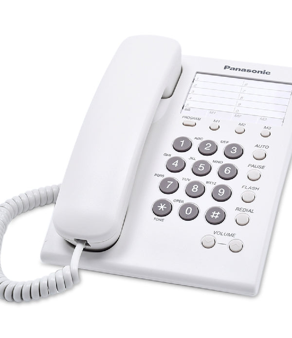 TELEFONO PANASONIC KX-TS550MEW ALAMBRICO BASICO UNILINEA CON MARCADOR RAPIDO DE 10 NUMEROS CONTROL DE VOLUMEN DE 4 NIVELES BLANCO