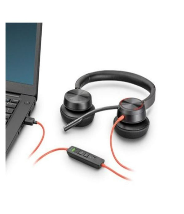 DIADEMA HP POLY 8X223AA BW 8225/ ALAMBRICA BINAURAL CONEXION USB-C USB-A CANCELACION ACTIVA DE RUIDO CONTROL PARA LLAMADAS COLOR NEGRO NARANJA