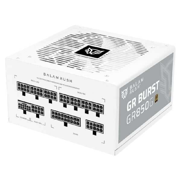 FUENTE DE PODER GAMER BALAM RUSH GR BURST GR850G / CERTIFICADA / 850W / 80 PLUS GOLD / ATX / FULL MODULAR / BAJO NIVEL DE RUIDO / 5 AÑOS DE GARANTIA / BLANCO / BR-940320