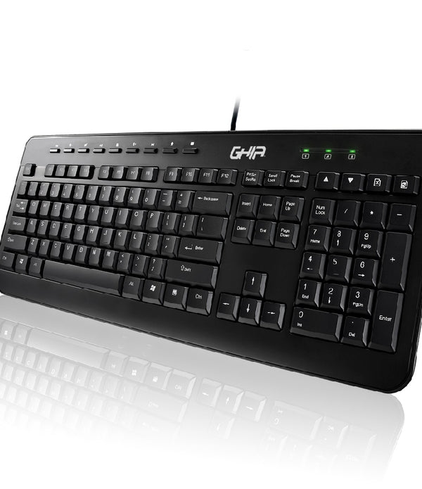 GHIA / KIT TECLADO Y MOUSE / ALAMBRICO / ERGONOMICOS / MULTIMEDIA / USB / COLOR NEGRO