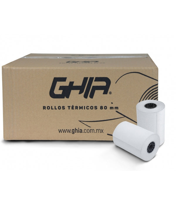 PAQUETE ROLLO PAPEL TERMICO GHIA CTG80N / 80X70 MM /PARA IMPRESORAS DE 80MM / REACCION NEGRO / 50 UNIDADES