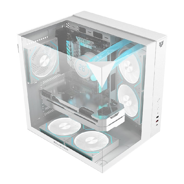 GABINETE GAMER BALAM RUSH TANK MAJESTIC 6600 / MEDIA TORRE / ATX/MICRO ATX- MINI ITX / VENTILADORES ARGB 3X120 MM / TRIPLE PANEL DE CRISTAL TEMPLADO / BLANCO / BR-941532