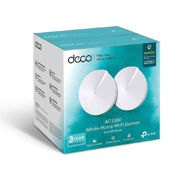 ROUTER | TP-LINK | DECO M5(2-PACK) | AC1300 | WIFI MESH | COBERTURA ESTIMADA 353 METROS CUADRADOS (DEPENDE DE CONDICIONES AMBIENTALES Y TRAFICO DE CADA USUARIO) | HASTA 100 DISPOSITIVOS