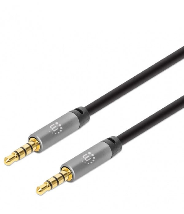 CABLE AUDIO,MANHATTAN,355988, ESTEREO 3.5MM M-M 1.0M NEGRO/ALUMINIO PLATEADO