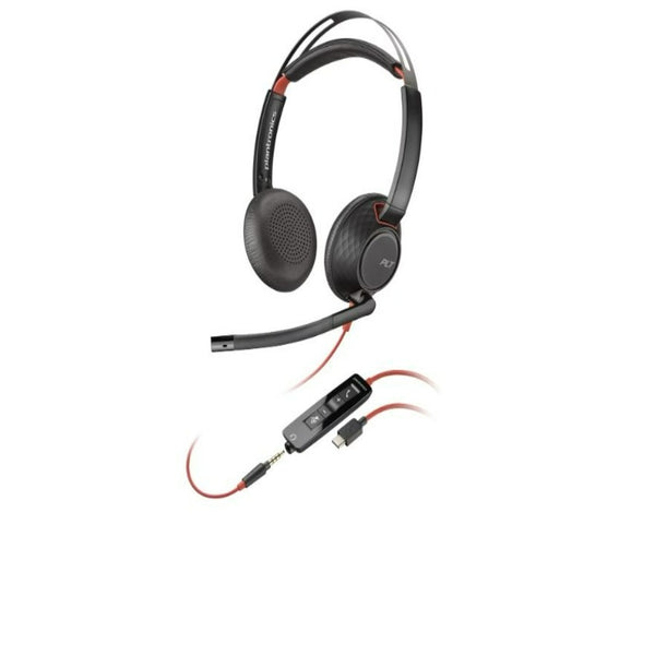 DIADEMA HP POLY 8X231AA BLACKWIRE C5220/ ALAMBRICA BINAURAL USB-A USB-C 3,5MM MICROFONO CANCELACION DE RUIDO ALMOHADILLAS DE VINIPIEL CONTROL DE LLAMADAS COLOR NEGRO CON NARANJA