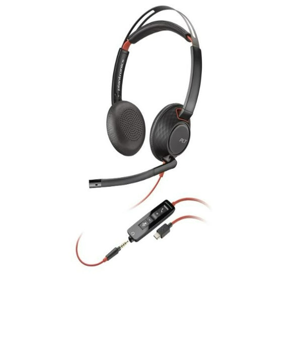 DIADEMA HP POLY 8X231AA BLACKWIRE C5220/ ALAMBRICA BINAURAL USB-A USB-C 3,5MM MICROFONO CANCELACION DE RUIDO ALMOHADILLAS DE VINIPIEL CONTROL DE LLAMADAS COLOR NEGRO CON NARANJA