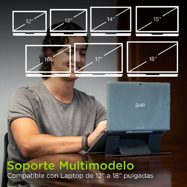 BASE AJUSTABLE GHIA PARA LAPTOP O TABLETA / PRACTICO Y DELGADO / HASTA 15.6 PULGADAS