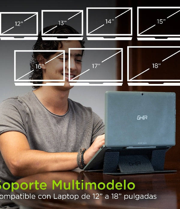 BASE AJUSTABLE GHIA PARA LAPTOP O TABLETA / PRACTICO Y DELGADO / HASTA 15.6 PULGADAS