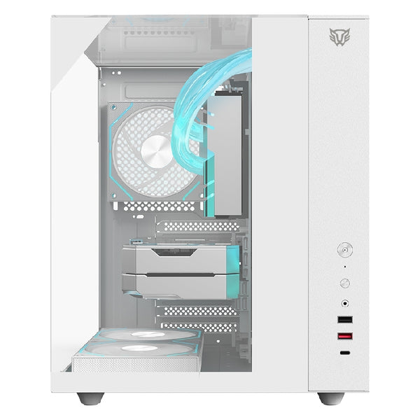 GABINETE GAMER BALAM RUSH TANK MAJESTIC 6600 / MEDIA TORRE / ATX/MICRO ATX- MINI ITX / VENTILADORES ARGB 3X120 MM / TRIPLE PANEL DE CRISTAL TEMPLADO / BLANCO / BR-941532